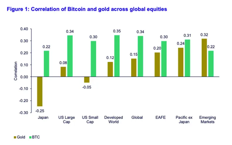 Correlation of Bitcoin and Gold Across Global Equitie